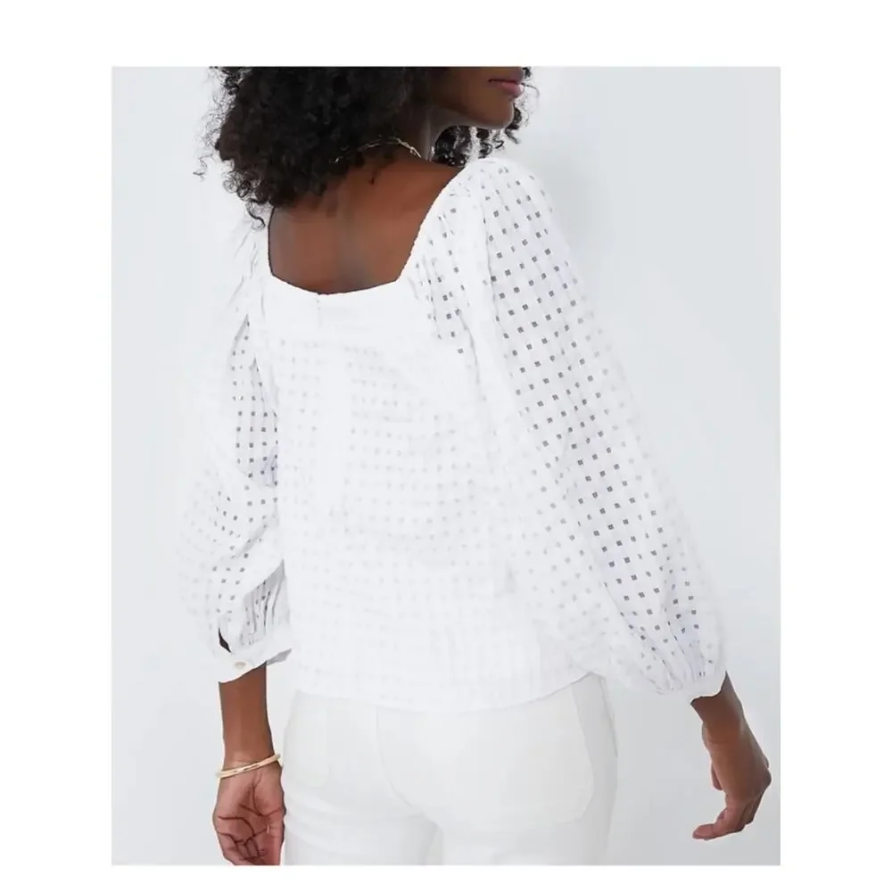 NWT Tuckernuck Pomander place Bonnie Textured Gingham Puff Sleeve Blouse sz‎ XS
